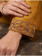 Mustard Yellow Chinnon Dupatta Drape with Tassel Details