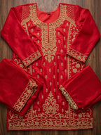 Crimson Maroon Embroidered Suit Fabric Texture and Craftsmanship