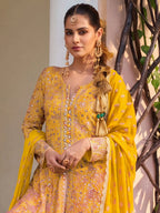 Yellow Hand Embroidered Real Georgette Palazzo Suit Set - View 2