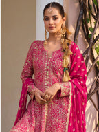 Pink Hand Embroidered Real Georgette Palazzo Suit Set - View 2