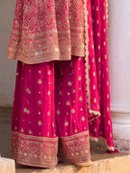 Pink Hand Embroidered Real Georgette Palazzo Suit Set - View 3