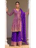 Purple Hand Embroidered Real Georgette Palazzo Suit Set