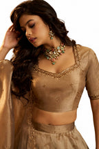 Brown Semi-stitched Zari, Dori, Sequins Organza Lehengas - View 2