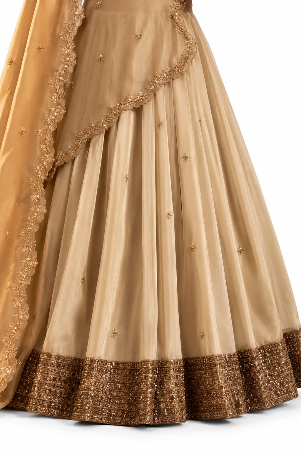 Brown Semi-stitched Zari, Dori, Sequins Organza Lehengas - View 3