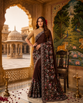 Brown Georgette Silk Sequin Embroidered Saree
