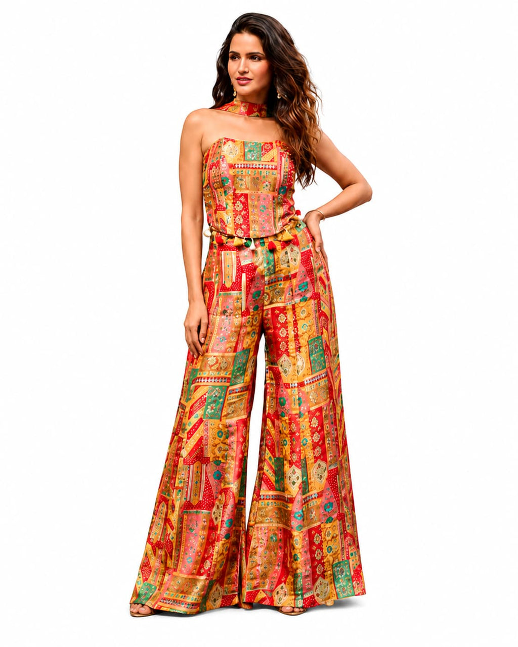 Naksh Creation Multicolor Red Banarasi Jacquard Indo Western Suit