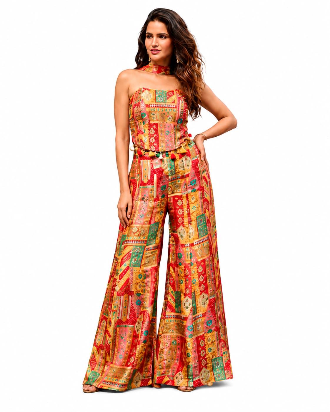 Naksh Creation Multicolor Red Banarasi Jacquard Indo Western Suit