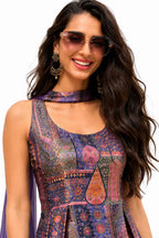 Naksh Creation Multicolor Navy Blue Banarasi Jacquard Indo Western Suit