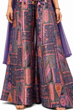 Naksh Creation Multicolor Navy Blue Banarasi Jacquard Indo Western Suit