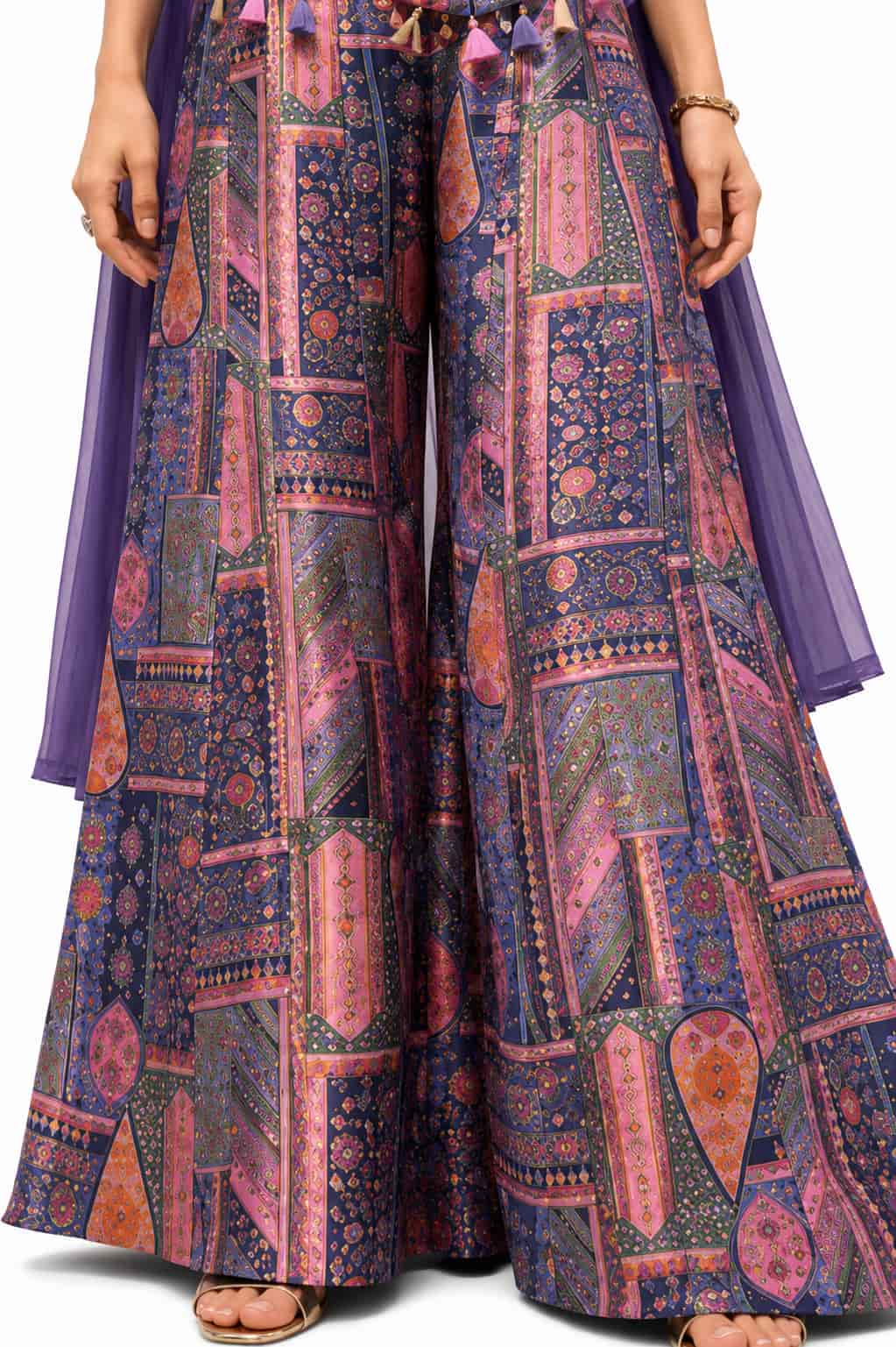 Naksh Creation Multicolor Navy Blue Banarasi Jacquard Indo Western Suit