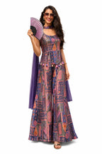 Naksh Creation Multicolor Navy Blue Banarasi Jacquard Indo Western Suit