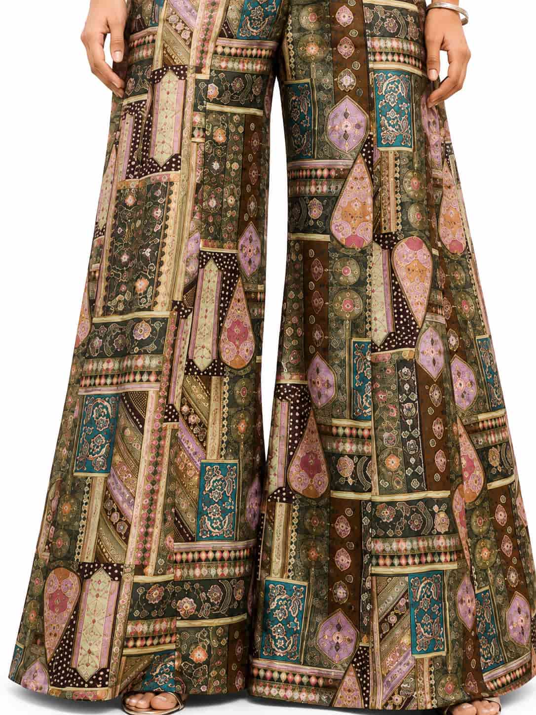 Naksh Creation Multicolor Olive Green Banarasi Jacquard Indo Western Suit