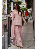 Dusty Rose Hand Bead Embroidered Mul Silk Indo Western Sharara Suit Set