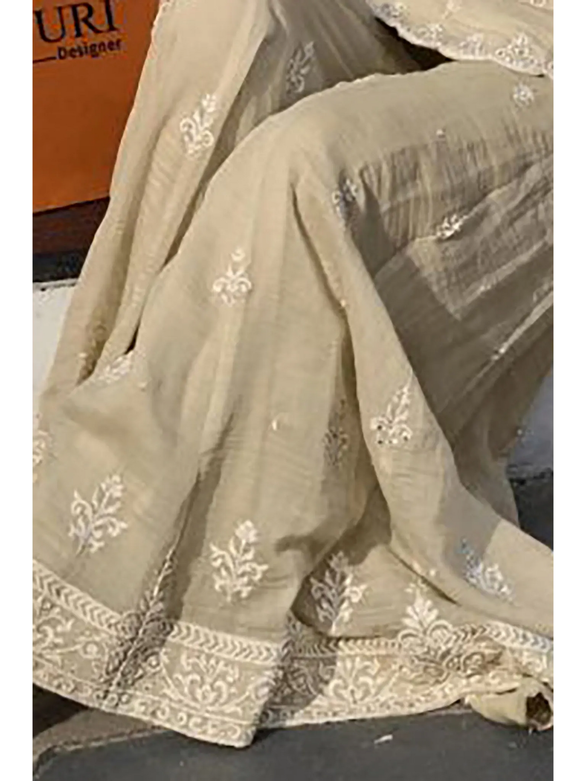 Dusty Sage Hand Bead Embroidered Mul Silk Indo Western Sharara Suit Set - View 4