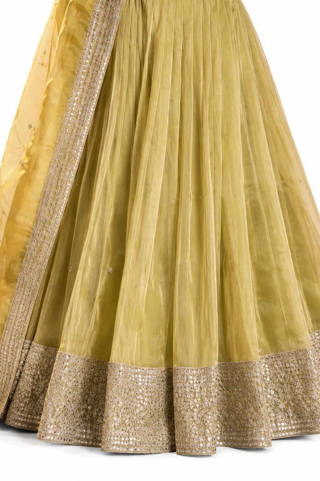 Olive Semi-stitched Zari, Dori, Sequins Crepe Lehengas - View 3