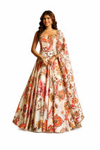 Off-White Georgette Lehenga with Printed Hand Work - Image 1