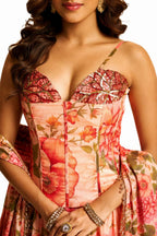Peach Readymade Printed Georgette Lehenga