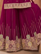 Magenta Purple Flared Chinon Palazzo Pants Hexagon Border Close Up