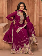 Magenta Purple Chinon Dupatta Drape and Silhouette