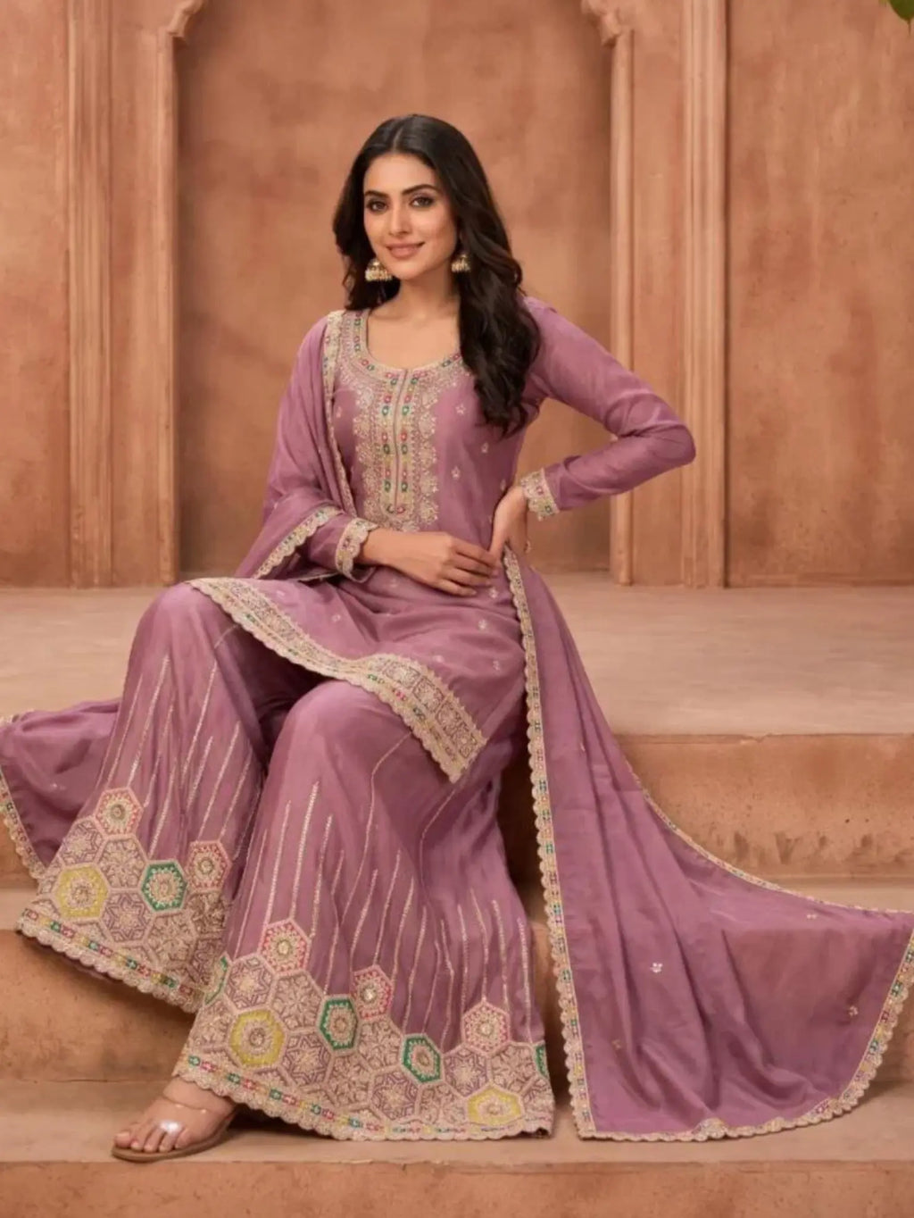 Dusty Mauve Chinon Suit Side Silhouette and Fit