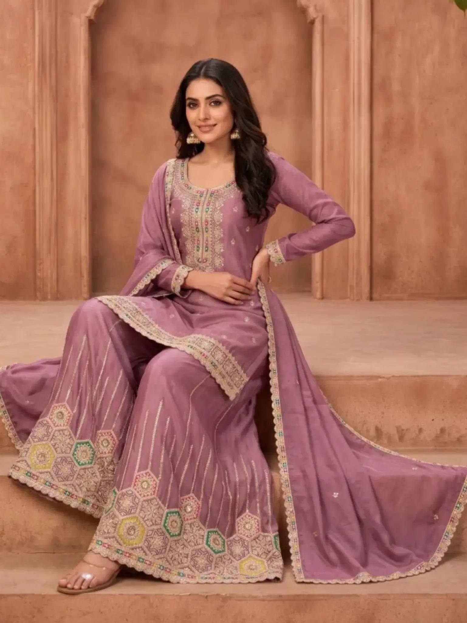 Dusty Mauve Chinon Suit Side Silhouette and Fit