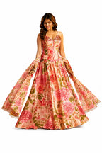 Peach Georgette Lehenga with Printed Hand Work - Image 1