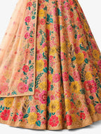 Peach Readymade Sequence Work, Thread Work, Embroidery Georgette Lehengas