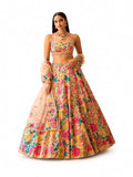 Peach Readymade Sequence Work, Thread Work, Embroidery Georgette Lehengas