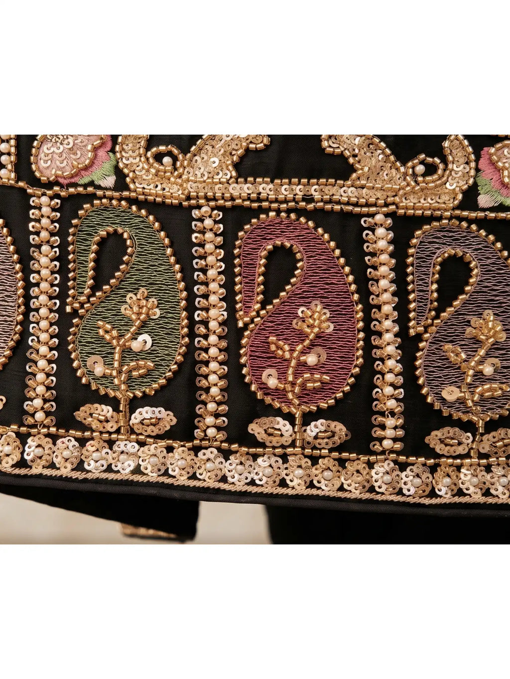 Black Embroidered Real Chinnon Palazzo Suit Set - View 6