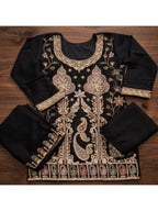 Black Embroidered Real Chinnon Palazzo Suit Set - View 7