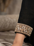 Black Embroidered Real Chinnon Palazzo Suit Set - View 8