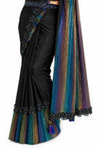 Classic Black Drape Saree - Pleats, Waist Belt, and Hem Embroidery Detail