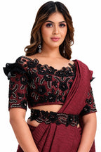 Maroon Crepe Satin Silk Saree - View 2