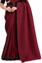 Maroon Crepe Satin Silk Saree - View 3