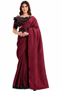 Maroon Crepe Satin Silk Saree