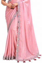 Pink Net Organza Georgette Saree - View 3