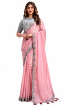 Pink Net Organza Georgette Saree
