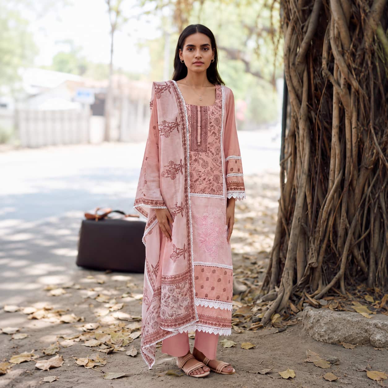 Dusty Blush Pink Pure Cotton Lawn Digital Print Salwar Suit with Cotton Slub Dupatta