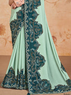 Sea Green Silk Georgette Cord Saree - View 3