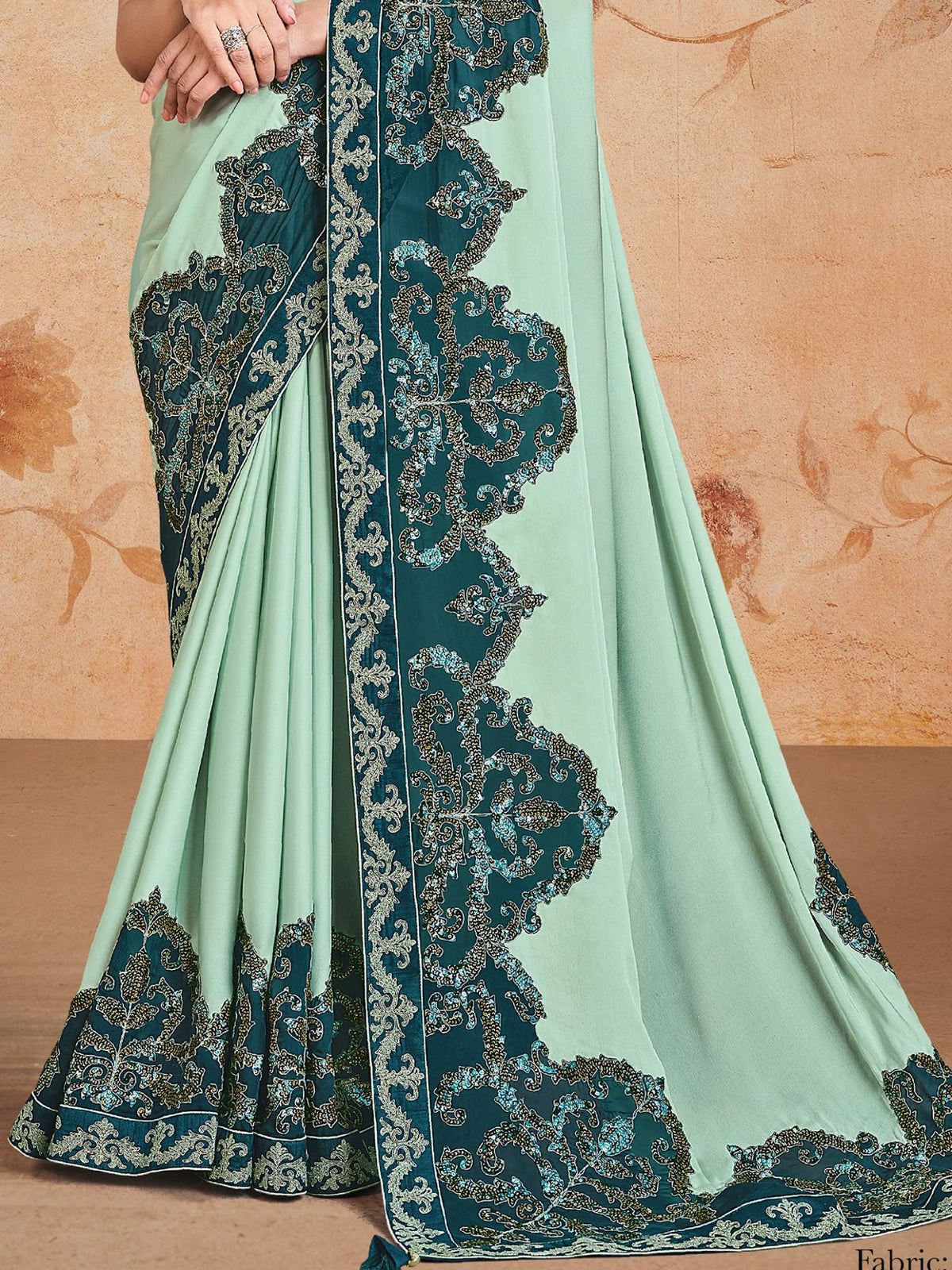 Sea Green Silk Georgette Cord Saree - View 3