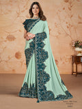 Sea Green Silk Georgette Cord Saree - View 1