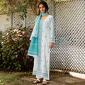 Ivory Blue lawn cotton embroidered unstitched salwar kameez with Mul Kota dupatta