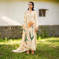 Mint Green self-weave cotton handworked unstitched salwar kameez with floral appliqué, embroidered placket and cotton slub dupatta by Naksh Creation