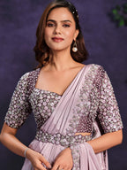Lavendar Pure Crape Georgette Cord Drape Saree - View 1