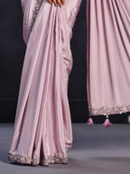 Lavendar Pure Crape Georgette Cord Drape Saree