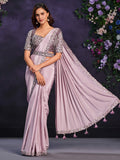 Lavendar Pure Crape Georgette Cord Drape Saree