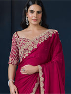 Pink Two Tone Satin Silk Sequins Saree
