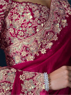 Pink Two Tone Satin Silk Sequins Saree - View 1