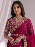 Pink Two Tone Satin Silk Sequins Drape Saree