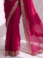 Pink Two Tone Satin Silk Sequins Drape Saree